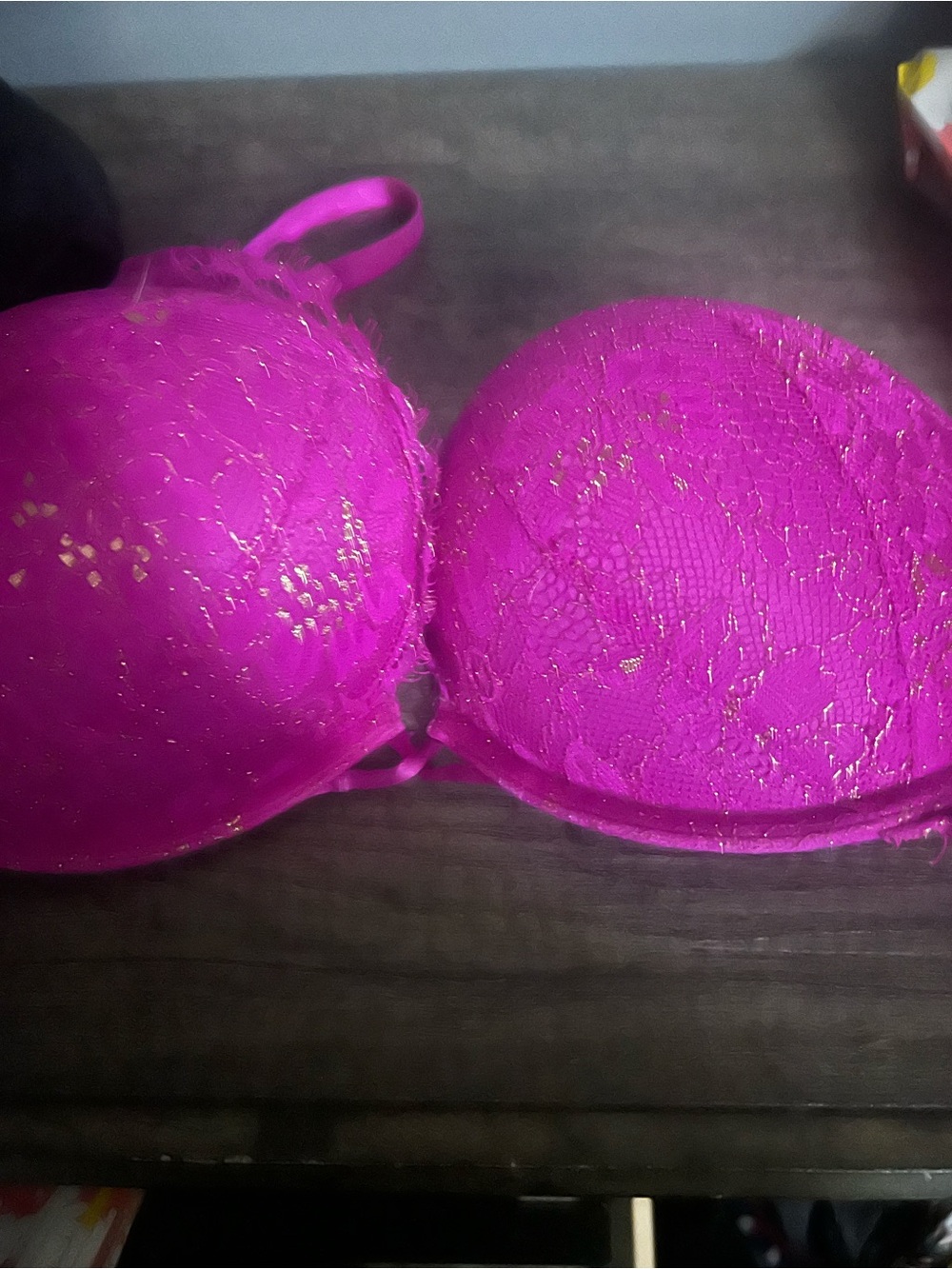 Victoria's Secret Hot Pink Lace Push-Up Bra with Gold Threading